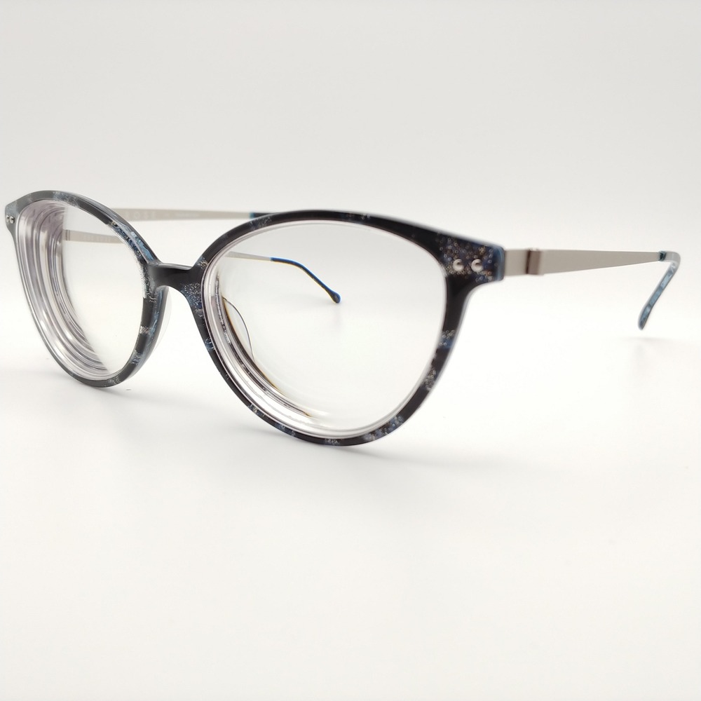 Red Rose Eyeglasses Women 52-16-140 Blue Silver Genoa 6038 Cat Eye Frames